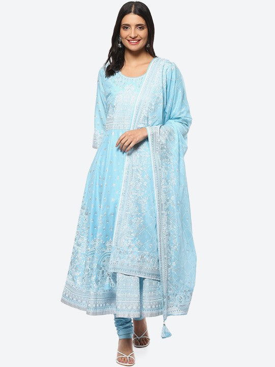 Biba Women Plus Size Ethnic Motifs Printed Kurta With Churidar & Dupatta