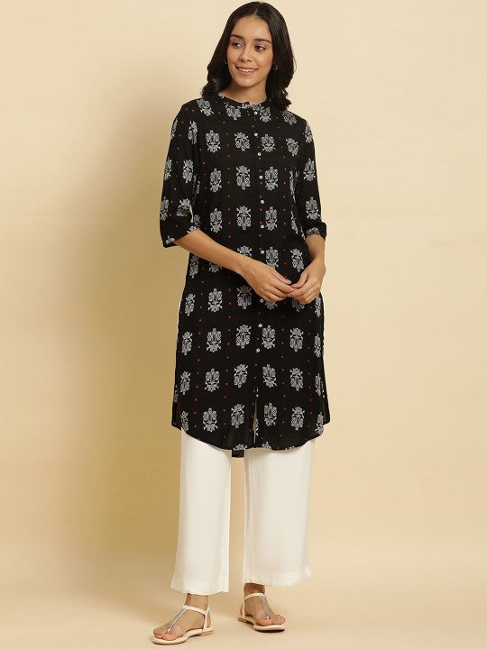 W Ethnic Motifs Printed Mandarin Collar Kurta