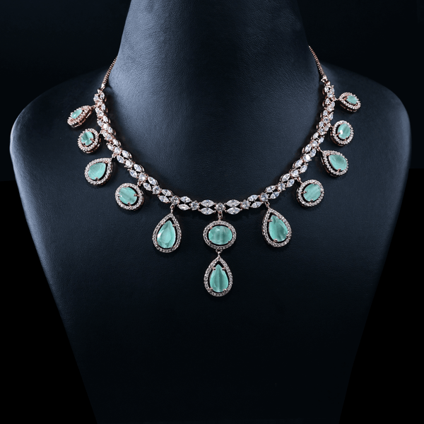 CZ Rose Gold Short Necklace Set