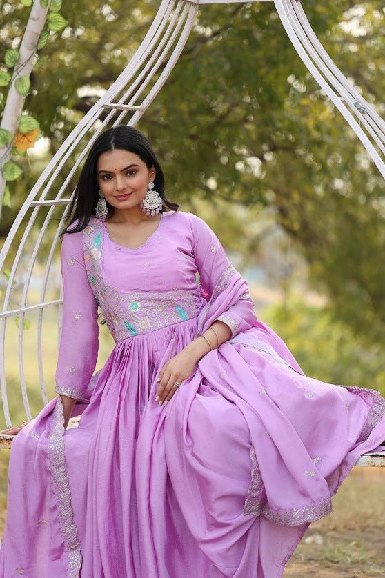 Lavender Embroidered Anarkali Gown with Dupatta Elegant Ethnic Wear for Festive