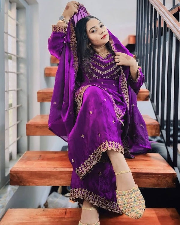 Regal Purple Designer Suit with Intricate Golden Embroidery Festive Ready