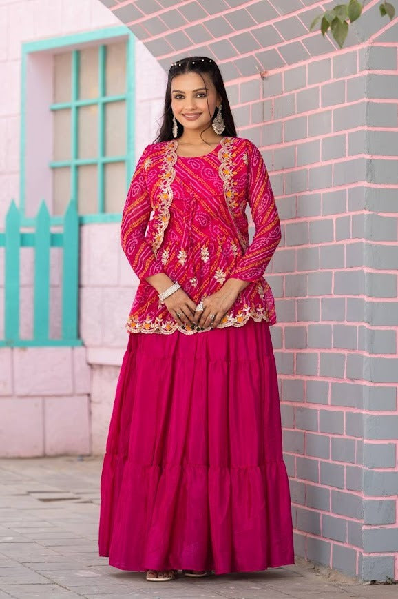 Fuchsia Pink Peplum Lehenga Set with Bandhani Print Contemporary Ethnic Elegance