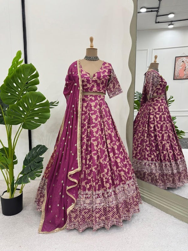 Magenta Pink Embroidered Lehenga Choli with Dupatta Bridal Designer Ensemble