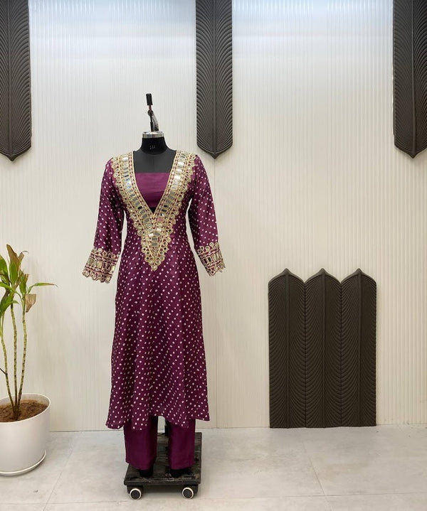 Mirror Magic Maroon Georgette Suit with Gota Work