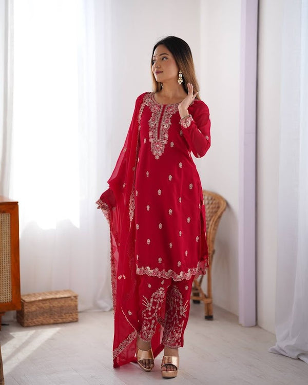 Radiant Red Embroidered Chanderi Suit Set Elegant Festive & Ethnic Wear for Women