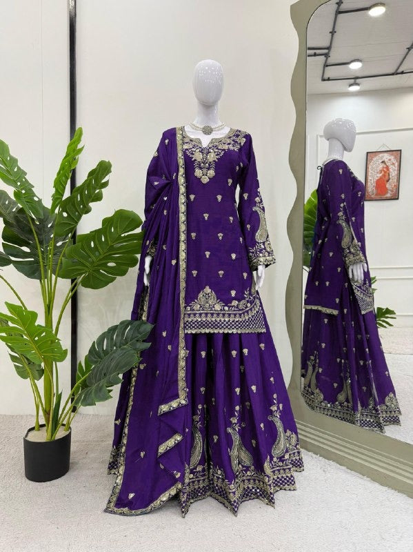 Royal Vibes in Majestic Purple Embroidered Ensemble