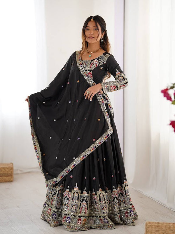 Black Embroidered Designer Lehenga Choli Set for Women