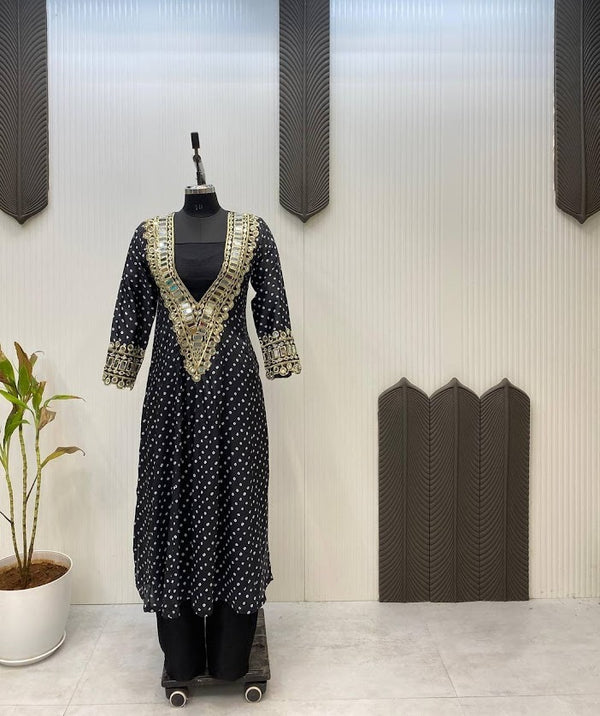 Black Mirror Work Georgette Kurta Set Elegant Fusion