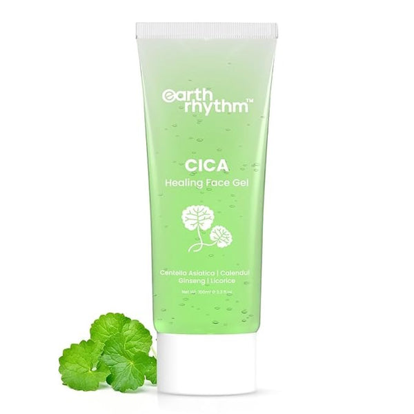 Earth Rhythm Cica Gel with Centella Asiatica, Calendula, Ginseng & Licorice, for Oily, Acne Prone Skin & Sensitive Skin Type - 100gms