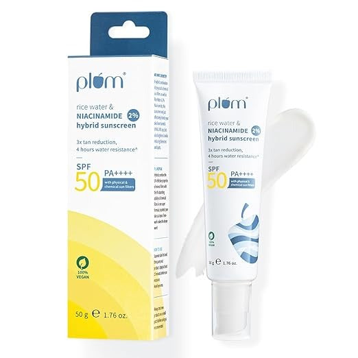 Plum Goodness Niacinamide & Rice Water Hybrid Sunscreen SPF 50 PA+++ - 50 gms (Pack of 2)