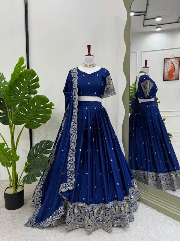 Chinon Silk Lehenga Choli Set Featuring Intricate Thread And Sequin Embroidery