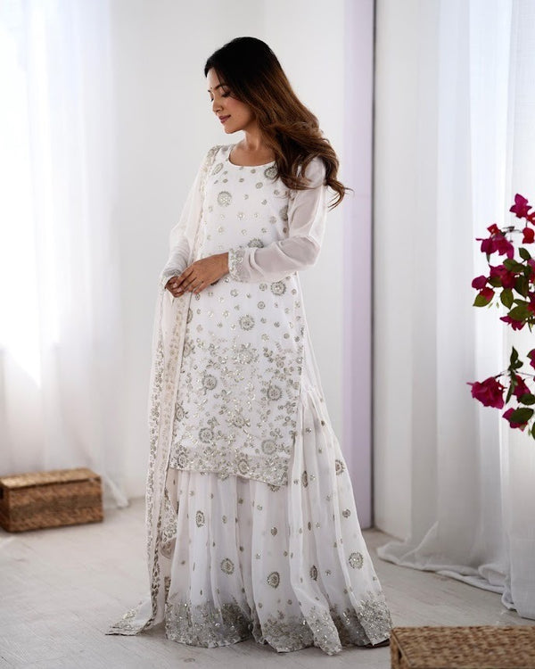 Ethereal Elegance in Ivory A Timeless Sharara Ensemble