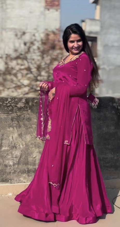 Grace in Every Twirl Radiant Magenta Sharara Set for Festive Glam