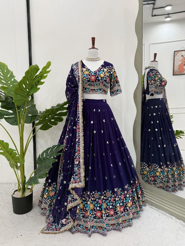 Royal Blue Multicolor Embroidered Mirror Work Lehenga Set A Celebration of Color and Craft