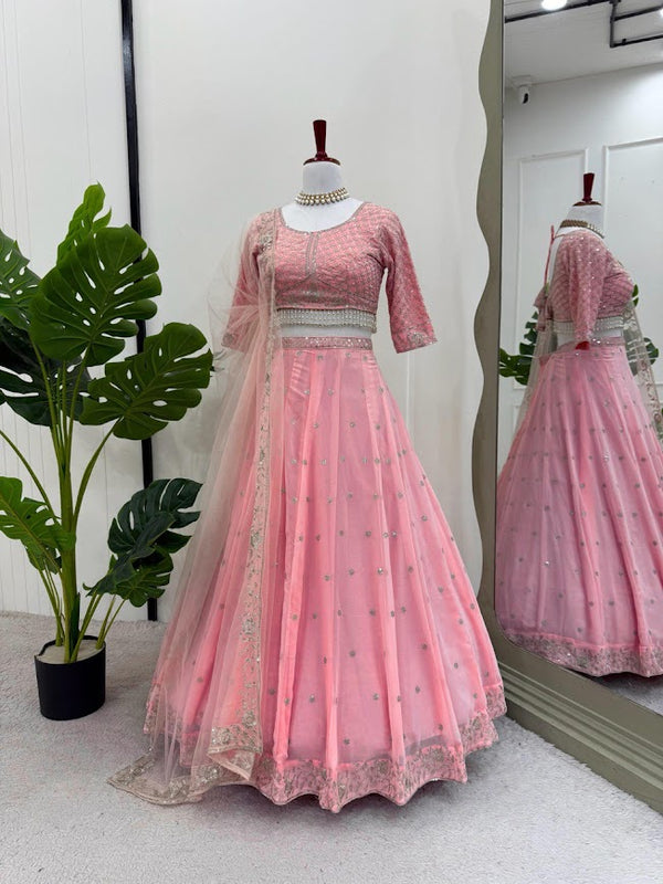 Blush Pink Mirror Work Lehenga Set Graceful Charm in Soft Pastels