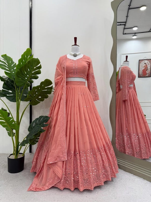Blush Peach Embroidered Lehenga Set Elegance in Every Pleat