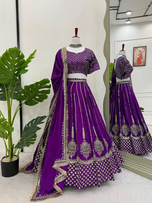 Royal Purple Heavy Embroidered Lehenga Set Regal Glamour for Grand Occasions