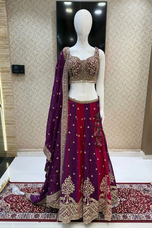 Regal Maroon & Purple Zari Embroidered Lehenga Set A Royal Affair