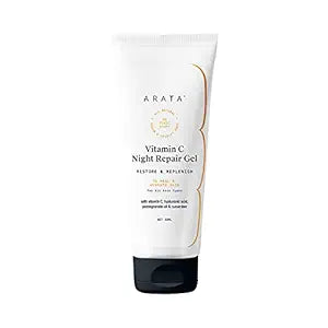 Arata Vitamin C Night Repair Gel - (50 ML) |With Pomegranate, Hyaluronic Acid & Cucumber | All Skin Types | Restores & Replenishes Skin | All-Natural, Vegan & Cruelty-Free | Night Cream For Women & Men