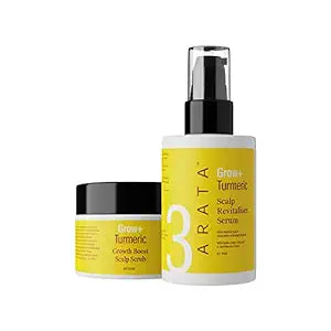 Arata Grow + Turmeric Range | Scalp Scrub - (50 GMS) & Scalp Revitaliser Serum - (100 ML) | Powered By Capilia Longa– A Natural Active Ingredient | Boosts Hair Growth & Reduces Thinning