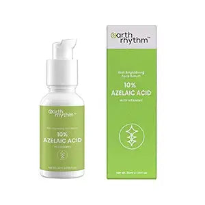 Earth Rhythm 10% Azelaic Acid Brightening Serum for Pigmentation & Blemishes, Clear Pores| Tea Tree Leaf Extract, Turmeric Root Extract, Men & Women - 30 ML