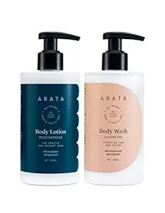 Arata Natural Body Care Set For Women & Men With Body Lotion - (300 ML) & Body Wash - (300 ML) || All-Natural, Vegan & Cruelty-Free || For Intensive Nourishment & Toxin-Free Cleansing