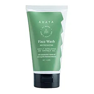 Arata Natural Refreshing Face Wash (150 ml) | With Peppermint,Lemon oil & Organic Flax Seeds extract | All Skin Types | Detoxifies, Gently Exfoliates & Controls Osil | For Women & Men