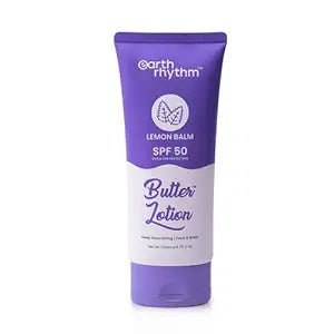 Earth Rhythm Lemon Balm Butter Body Lotion SPF 50 PA+++ | Soothes Skin & UVA & UVB Sun Protection | Body Lotion for winter| for All Skin Type | Men & Women – 200 ml