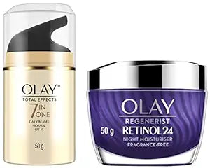 Olay Night Cream Regenerist Retinol 24 Moisturiser - 50 gms & Olay Total Effects Day Cream |with Vitamin B5, Niacinamide, Green Tea, SPF 15 50 - gms