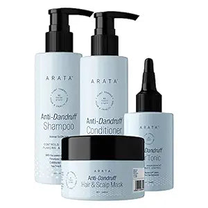 Arata Anti Dandruff Scalp Recovery Combo For Normal To Oily Hair | Relieves Itchy And Dry Scalp | Anti Dandruff Shampoo - (200 ML), Conditioner - (200 ML), Hair Mask - (100 GMS) & Hair Tonic (100 Ml) | Set Of 4