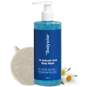 Bodywise 1% Salicylic Acid Body Wash, 375ml & Loofah Refreshing Showering Gel that Helps to Prevent Body Acne & Cleanse Skin Thoroughly