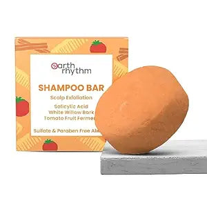 Earth Rhythm Exfoliating Shampoo Bar with 2% Salicylic Acid & Tomato, Sulfate and Paraben Free, Plastic-free Packaging | (Cardboard) - 80 gms