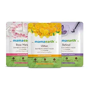 Mamaearth Ubtan Bamboo Sheet Mask 25 g + Rose Water Bamboo Sheet Mask 25 g + Retinol Bamboo Sheet Mask 25 g