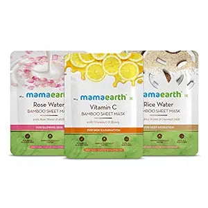 Mamaearth Rice Water Bamboo Sheet Mask 25 g + Rose Water Bamboo Sheet Mask 25 g + Vitamin C Bamboo Sheet Mask 25 g