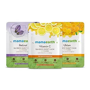 Mamaearth Vitamin C Bamboo Sheet Mask 25 g + Ubtan Bamboo Sheet Mask 25 g + Retinol Bamboo Sheet Mask 25 g