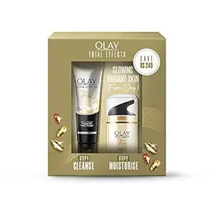 Olay Total Effects Giftpack - Day Cream with SPF 15 50 gms + Cleanser 100 gms| Fights 7 Signs of Ageing | With Niacinamide and Green Tea Extracts | Normal, Oily, Dry, Combination Skin | Pack of 2