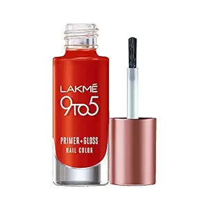 Lakmé 9To5 Primer + Glossy Finish Nail Colour, Cherry Red - 6 ml