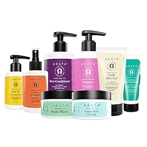 Arata Advanced Curl Care Complete Regime | 8 Potent, Sulfate & Paraben Free Curl Formulas | For Rough & Coarse Curls | Intensely Moisturises, Deep Conditions, Strengthens & Defines Curls | CG Approved - Combo