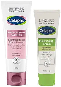 Cetaphil Brightness Reveal Creamy Cleanser - 100 g& Cetaphil Moisturising Cream for Face & Body, Dry to very dry skin - 80 gm