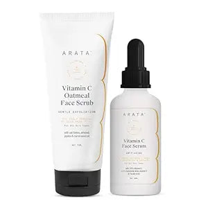 Arata Vitamin C Revitalize Face Regime With Vitamin C Oatmeal Face Scrub - (75 ML) & Vitamin C Face Serum - (30 ML) | Jojoba, Almond & Carrot Seed Oil | Anti-Aging, Boosts Collagen & Targets Pigmentation