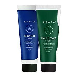 Arata Styling Hair Cream (50 ML) & Styling Hair Gel (50 ML) | Enhances Curl Pattern | Thick, Moisturising Formulas | Controls Frizz in Straight Hair | Adds Strong Hold in Short Hair - Combo