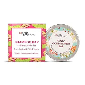 Earth Rhythm Solid Conditioner Bar, Certified Natural, Plastic Free - 80 GMS (Tamanu Conditioner Bar + Silk Protein Shampoo Bar)