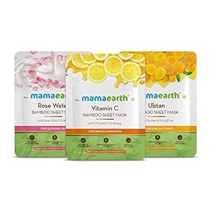 Mamaearth Ubtan Bamboo Sheet Mask 25 g + Rose Water Bamboo Sheet Mask 25 g + Vitamin C Bamboo Sheet Mask 25 g