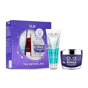 Olay Retinol Kit for Overnight Repair | Retinol Cream with Free Cleanser | Plumper, Younger looking Skin | 24h Hydration | Fragrance Free | Normal, Oily, Dry,Combination Skin | Paraben & Sulphate Free | Pack of 2