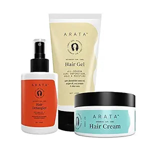 Arata Curl Care Bundle | with Curly Hair Cream (50 ML), Curly Hair Gel (50 ML) & Leave-in Conditioner (100 ML) | Enhance Curl | CG Approved - Combo
