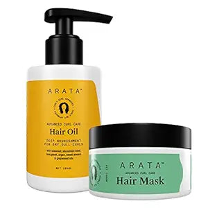 Arata Advanced Curl Care Hair Oil - (100 ML) & Arata Advanced Curl Care Hair Mask - (100 GMS) | Intensive Nourishment For Dry, Dull Curls | With Natural Oils, Hyaluronic Acid, & Shea Butter | CG Approved
