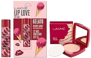 LAKMÉ Face It Compact, Pearl, 9 gms & Lakmé Lip Love Gelato Chapstick Spf 15, Crème Finish Berry Mint, 4.5 gms