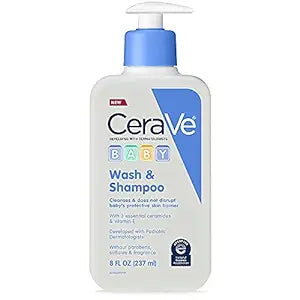 CeraVe Baby Wash and Shampoo 8 oz with Essential Ceramides and Vitamins for Gently Cleansing Baby's Skin and Hair
