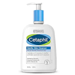 Cetaphil Gentle Skin Cleanser For Dry, Normal Sensitive Skin, 500ml Hydrating Face Wash With Niacinamide,Vitamin B5, Dermatologist Recommended, Paraben, Sulphate Free