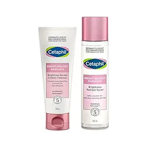 Cetaphil Bright Healthy Reveal Creamy Cleanser, Pack of 100gm and Radiance Refresh Toner, White, 150 ml Combo